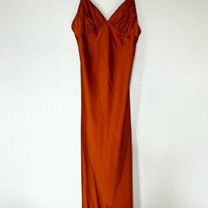 Abercrombie & Fitch Ruched Satin Slip Dress in Copper